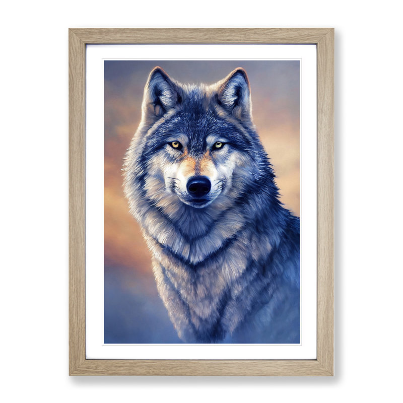 Watchful Wolf No.2 1 Piece Single Picture Frame Wall Art, 46cm H x 34cm W x 2cm D, Oak Framed