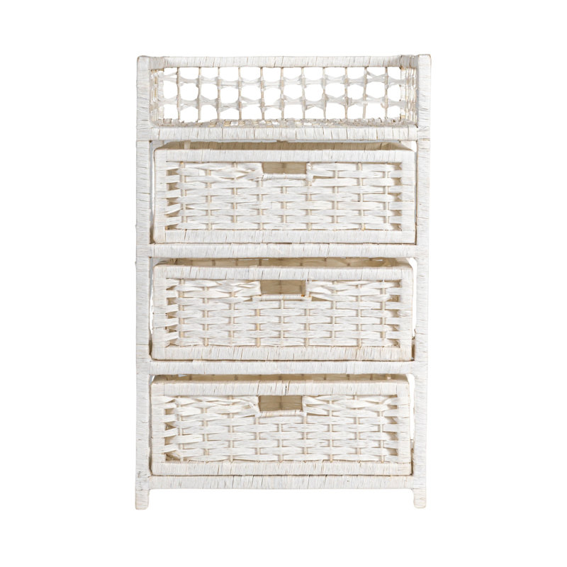 Stain Paper Rope 3 Drawer Chest , White
