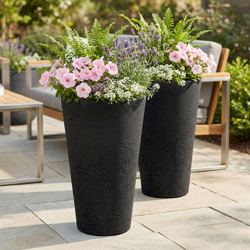 Crete Self-Watering Planter, Tall (2-Pack), Black