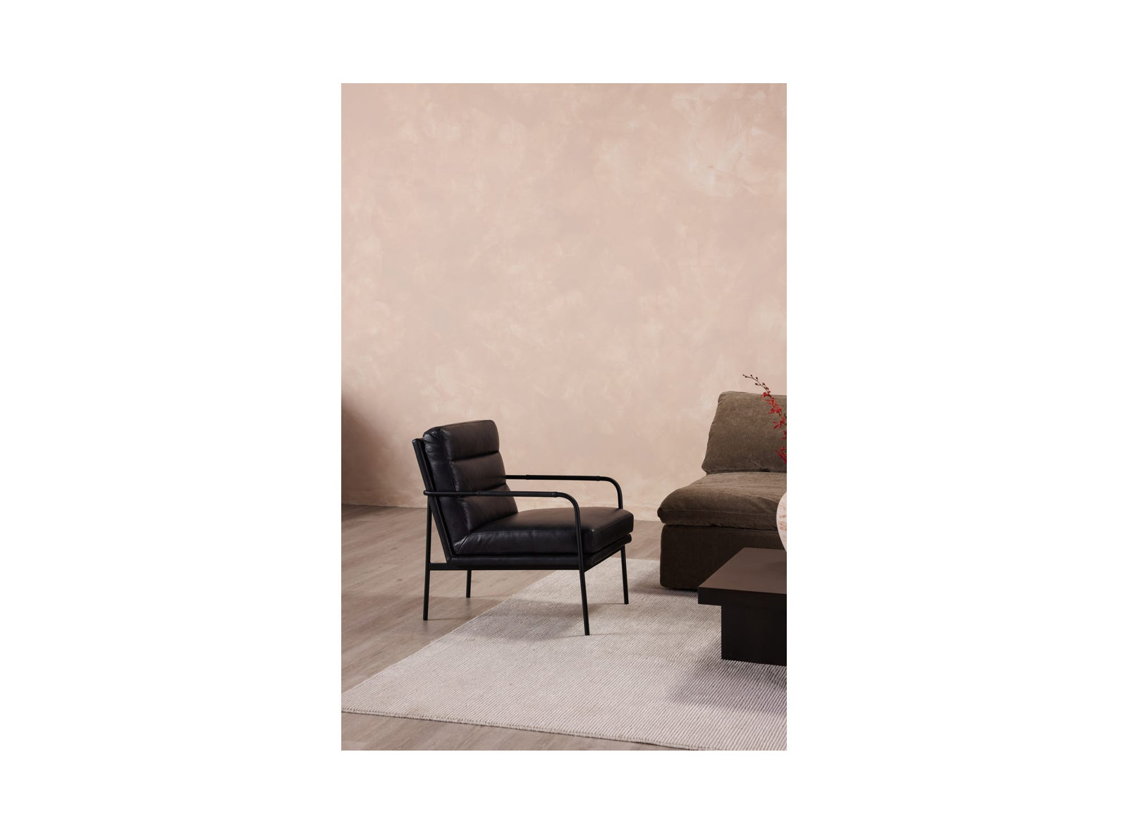 Keeley Genuine Leather Armchair, Black Pebbled Top Grain Leather
