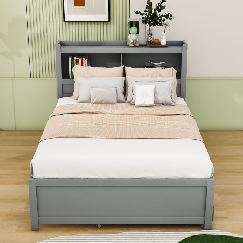 Lit plateforme avec rangement Caelib, gris