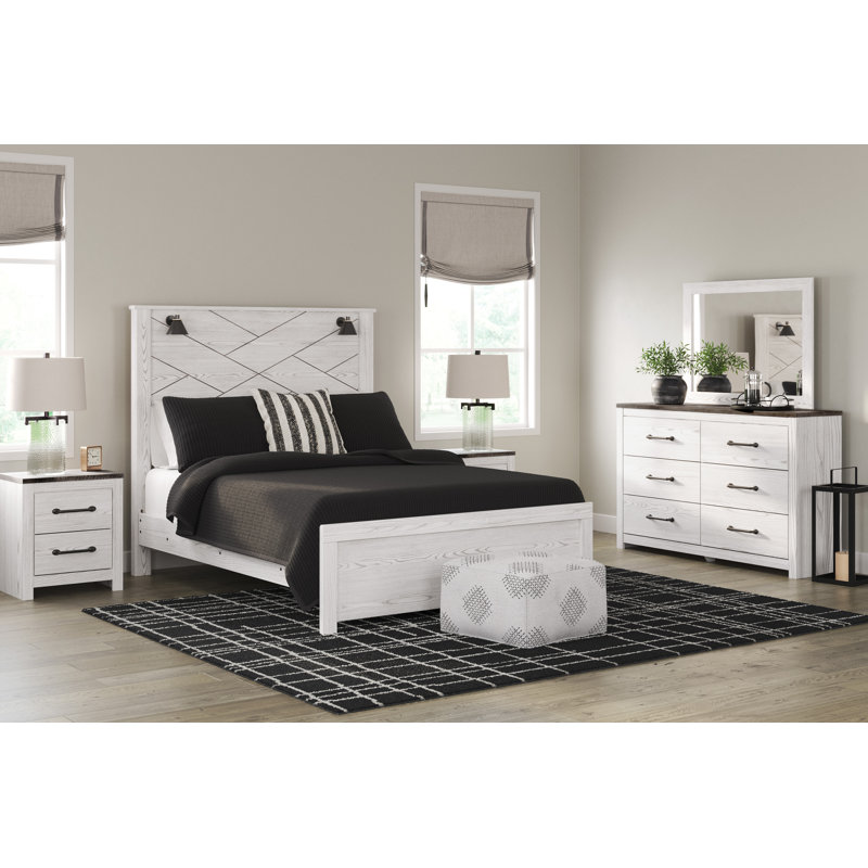 Lit à panneau, commode, miroir et table de chevet Gerridan, Grand lit
