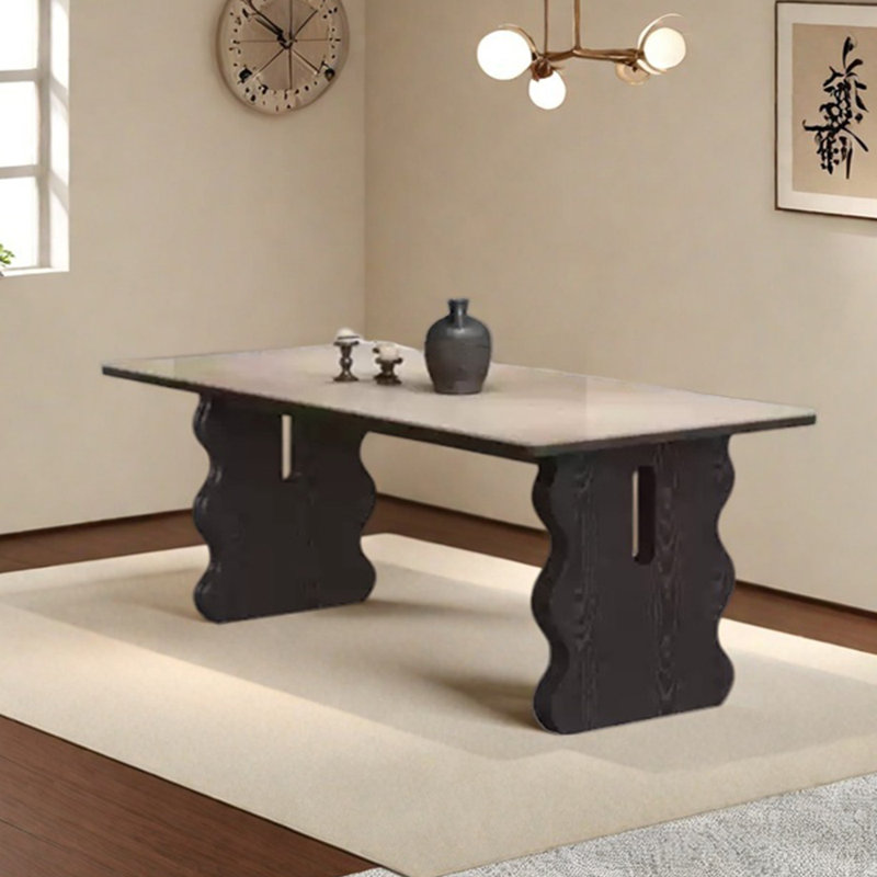 Table de salle à manger noire en pierre frittée rétro, H 29,92 po x L 70,47 po x l 31,1 po