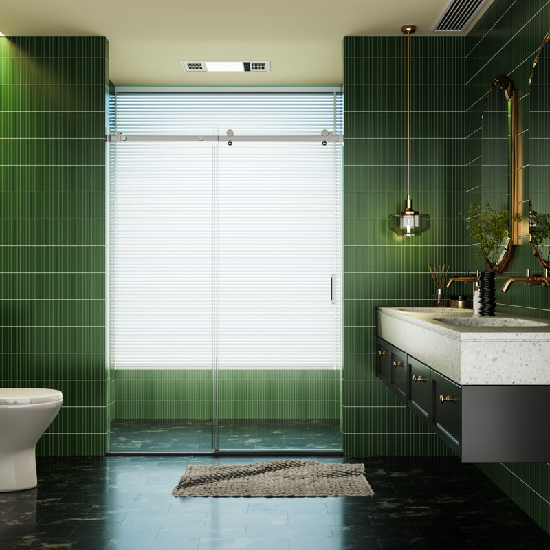 50-54" W * 76" H Frameless Single Sliding Shower Doors, Bathroom Sliding Shower Door, 5/16" (8mm) Thick Sgcc Tempered Glass Door, Reversible Installation, Chrome