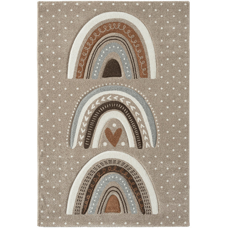 Hollaway Pastel Kids Grey/White/Brown Rug, Rectangle 80 x 150cm