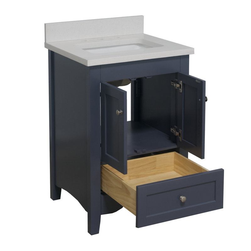 Edber 24'' Single Bathroom Vanity with Top, Quartz, Charcoal Gray