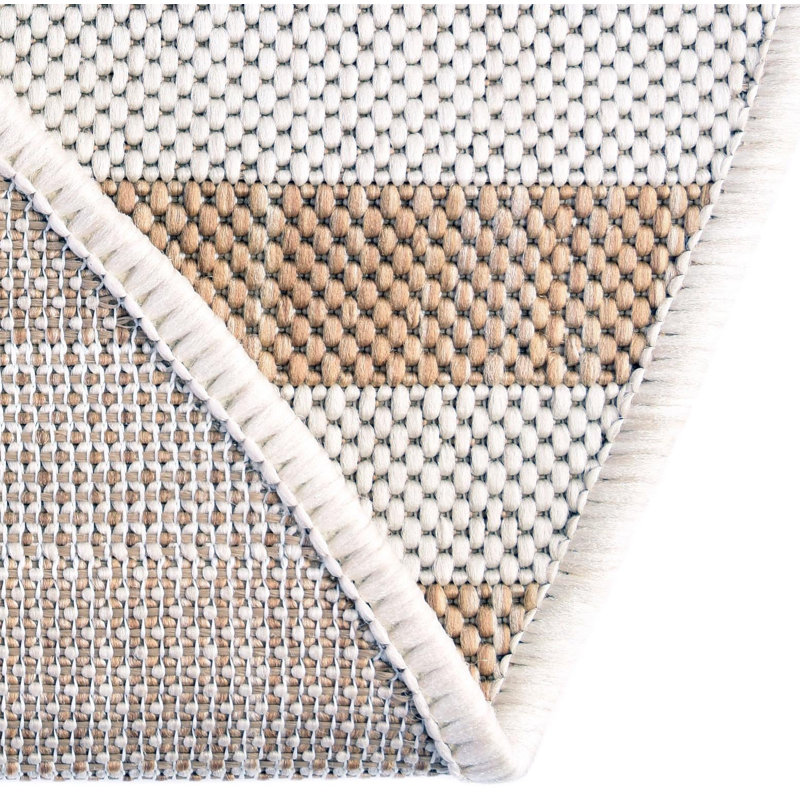 Robinson Striped Indoor / Outdoor Area Rug in Taupe/Ivory, Round 10'
