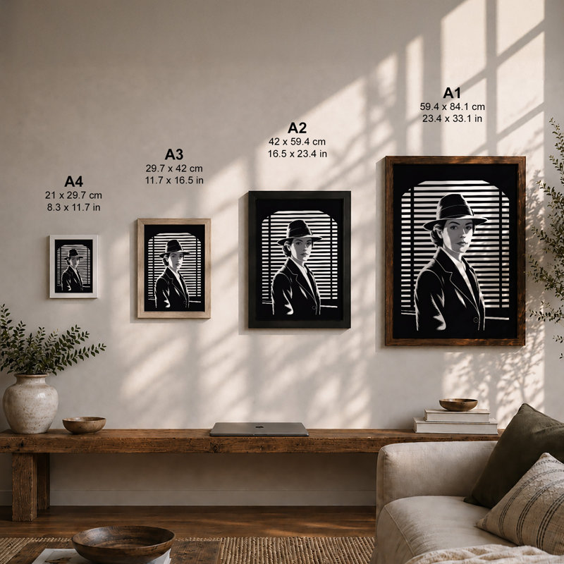 Silhouette in Noir Industrial - Framed Print, Walnut, A4 - 29.7 x 21.0 cm