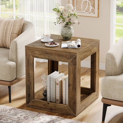 19.7" Square End Table With Storage Shelf, Modern Side Table With Open Cube Design, Easy Assembly Tall Nightstand