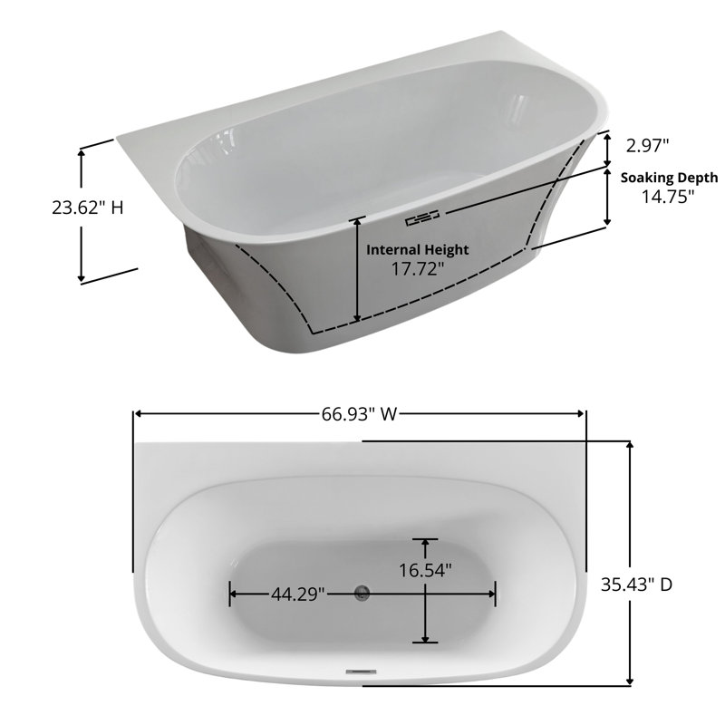 67  inch Freestanding Acrylic Bathtub in Glossy White