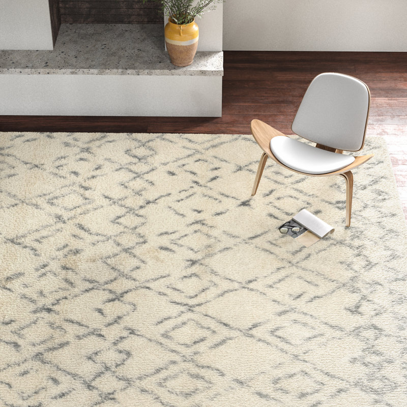 Tapis sud-ouest en laine et coton touffeté à la main Powell en ivoire / gris, Rectangle de 5 pi x 8 pi
