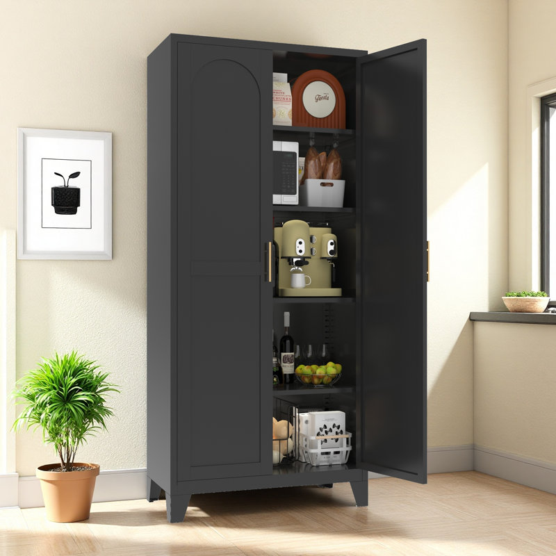 Versatile Metal Storage Cabinet With Adjustable Shelves For Various Rooms, Black