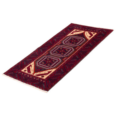 Tapis rouge foncé 3 pi 2 po x 6 pi One-of-a-Kind New Age