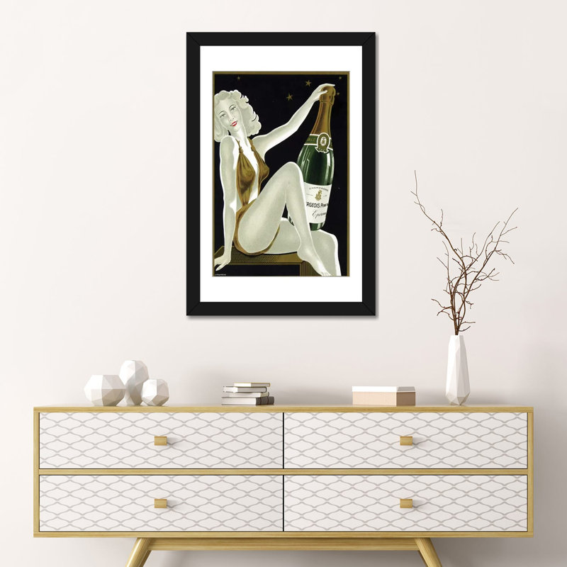« french champagne », impression sur toile, H 24 po x l 16 po x P 1 po, Papier beaux-arts encadré noir, Blanc