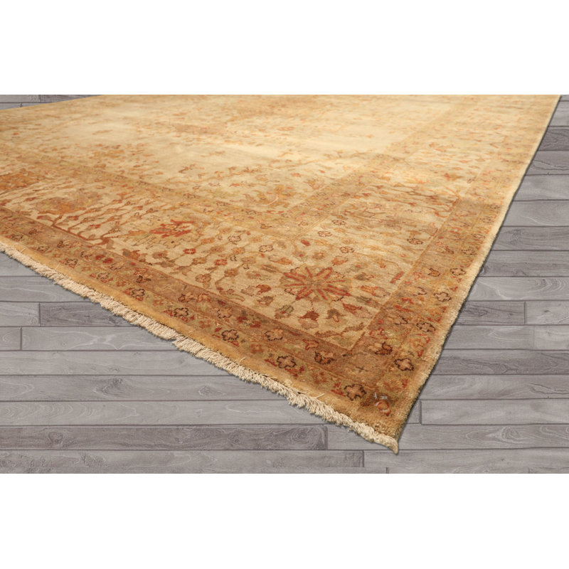 Tapis traditionnel beige en laine noué à la main 8 pi 9 po x 11 pi 8 po Agra