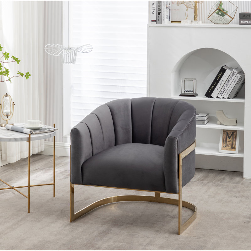 Fauteuil demi-tonneau Tellico, Velours gris foncé