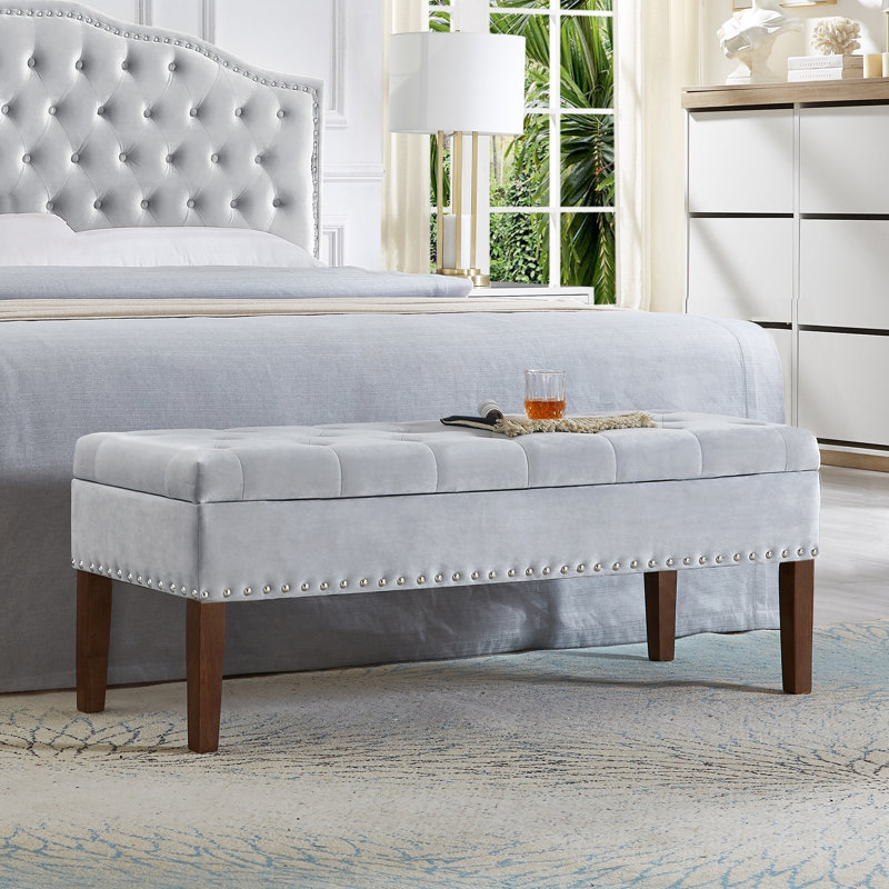 Derek Velvet Tufted Ottoman with Hidden Storage, Gray