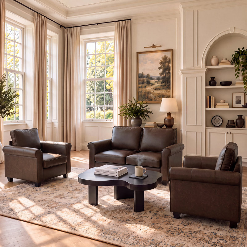 3 Piece Loveseat Living Room Set, Cacao