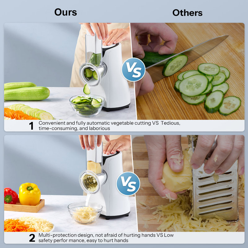 Râpe à fromage électrique et à salade: 5 pales multiples, commande à une touche, parfaite pour les légumes, les fromages et les noix