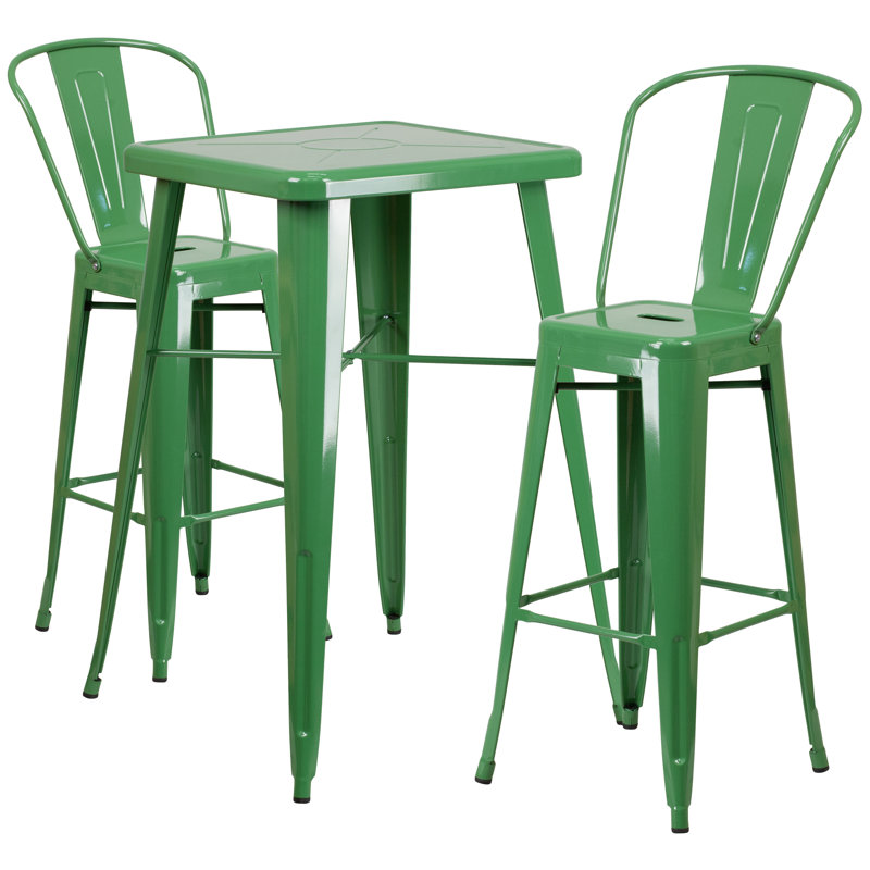 Ensemble de table de bar intérieur / extérieur en métal Toquerville, Vert