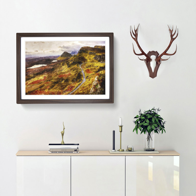 Mountain View in Scotland - Picture Frame Painting Print, 33cm H x 45cm W x 2cm D, Walnut Framed