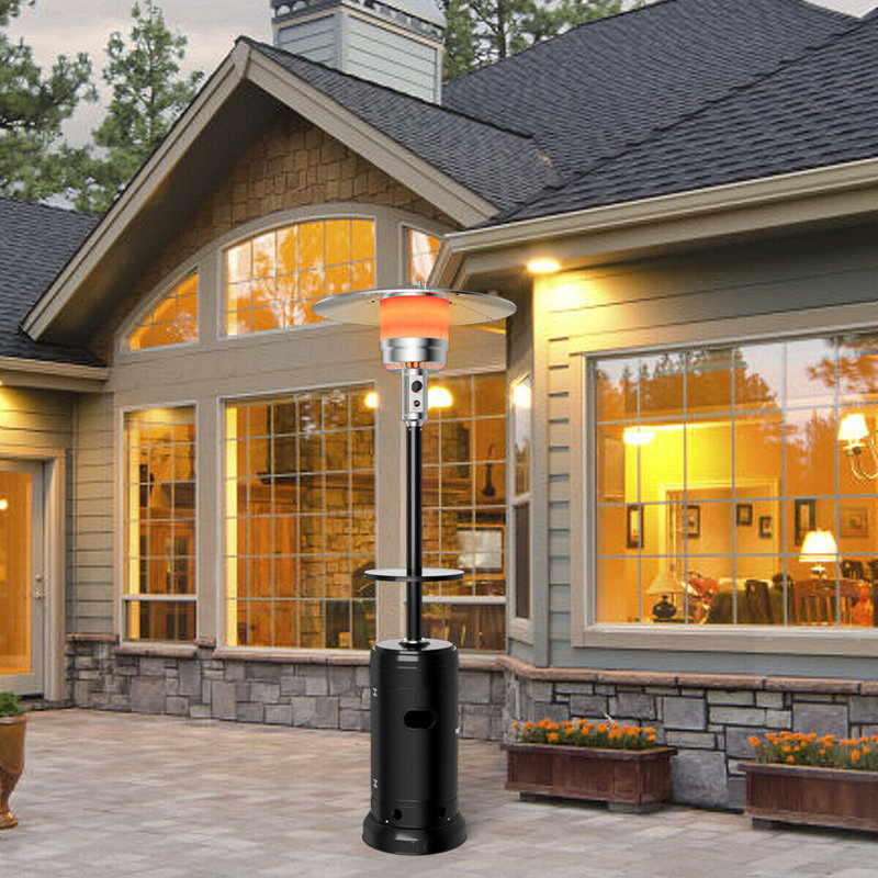 Black Freestanding Steel Propane Patio Heater with Table