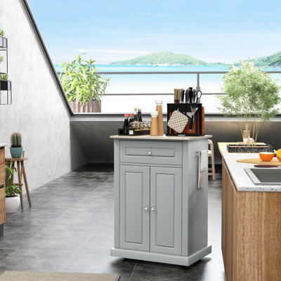 Îlot de cuisine gris avec tiroir, tablette réglable, 2 serviettes - Éblouissant portable