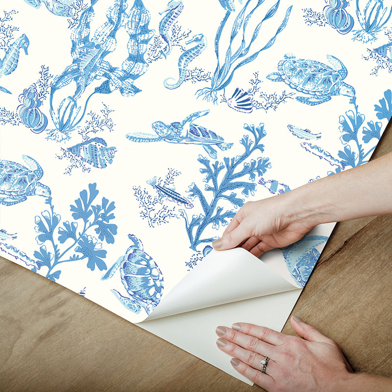 Garparilla Vinyl Peel & Stick Wallpaper Double Roll, Azure