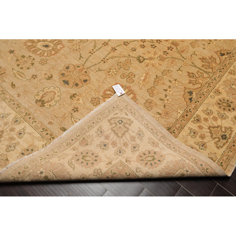 Tapis décoratif en laine noué à la main de conception unique 8 pi 1 po x 9 pi 10 po Fadwa Ivoire/gris/brun