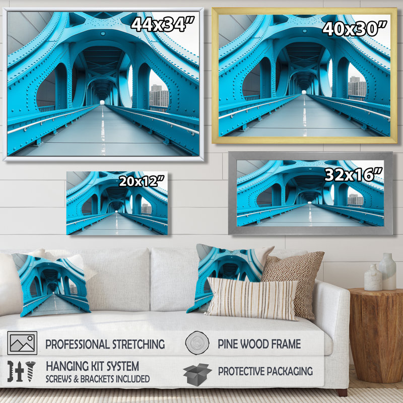 Blue Blue River River Ramp Walkway - Bridges, décoration murale, Toile avec cadre flottant or, H 34 po x l 44 po x P 1,5 po
