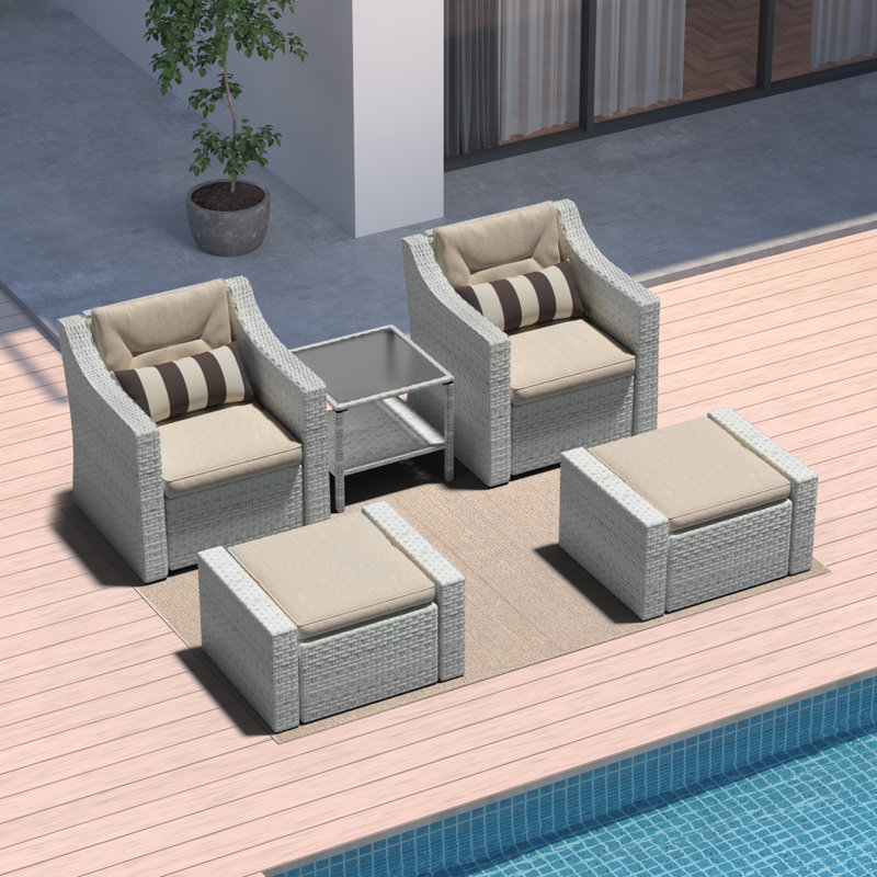 Outdoor Patio Furniture Set, 7/5/4/3/2 Piece Patio Conversation Set Outdoor Furniture Set, Rattan Lounge Chair With Ottoman Footrest, Coffee Table & Cushions For Garden, Patio, Balcony, Deck(Brown/Grey) - Patio Furniture Outdoor