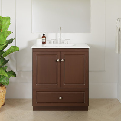 Meuble-lavabo en aulne foncé avec plateau en céramique blanc l 31 po x P 22 po x H 35 po Ultraline