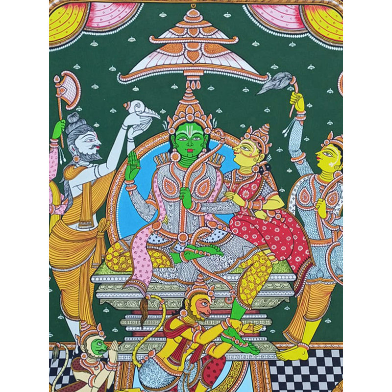 Rajyabhishek de Lord Rama | Peinture de Pattachitra | Couleur naturelle sur toile faite à la main