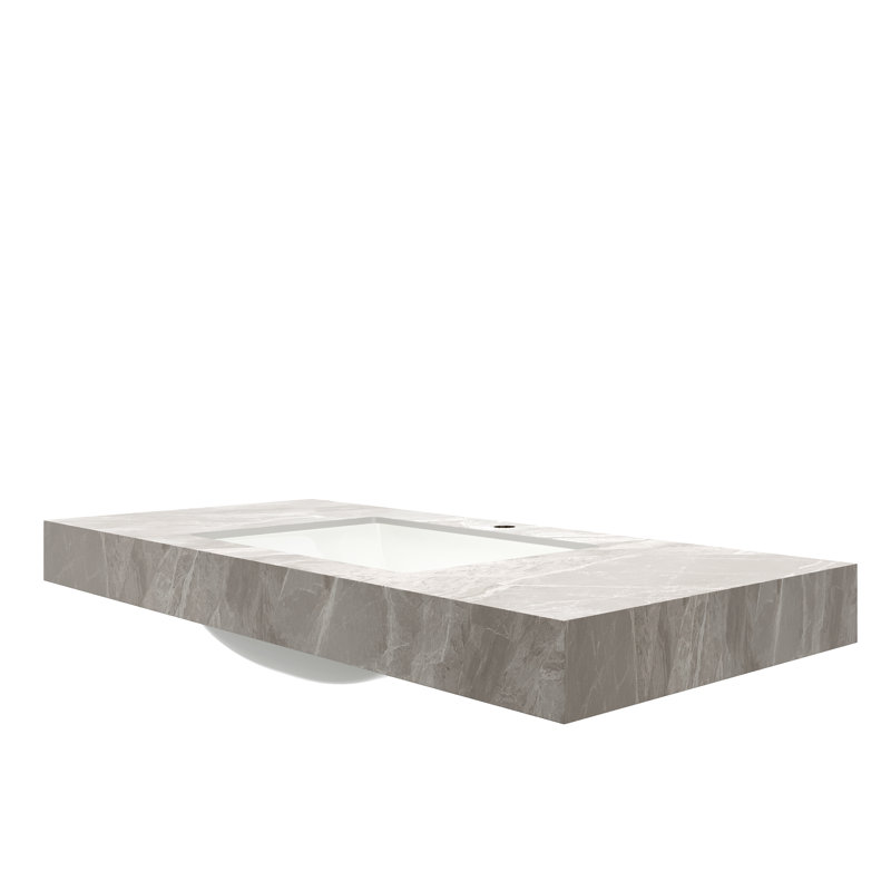 48 Inch Light Gray Sintered Stone Countertop With Undermount Ceramic Basin And Pre-Drilled Faucet Hole (No Cabinet Or Faucet Included) | Gift Idea