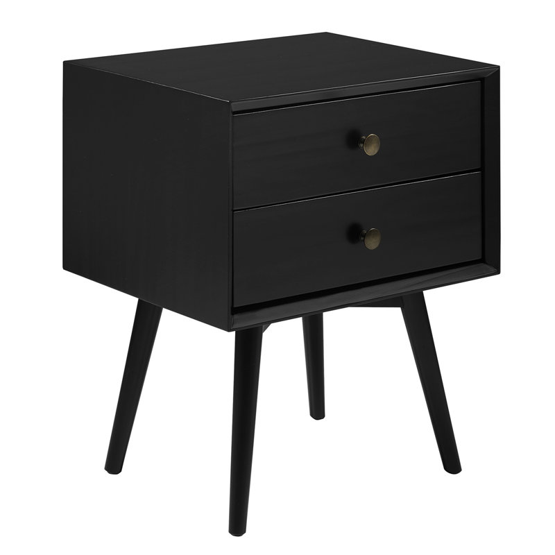 Solid Wood Bedside Table, Black