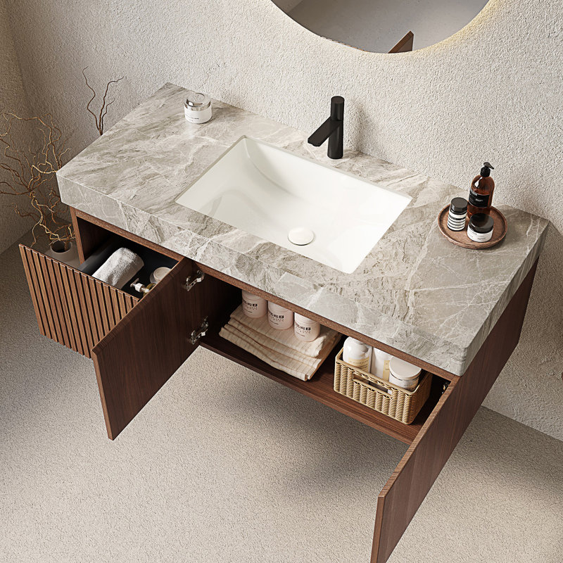 Meuble-lavabo de salle de bain avec lavabo, armoire de rangement murale avec tiroir et portes