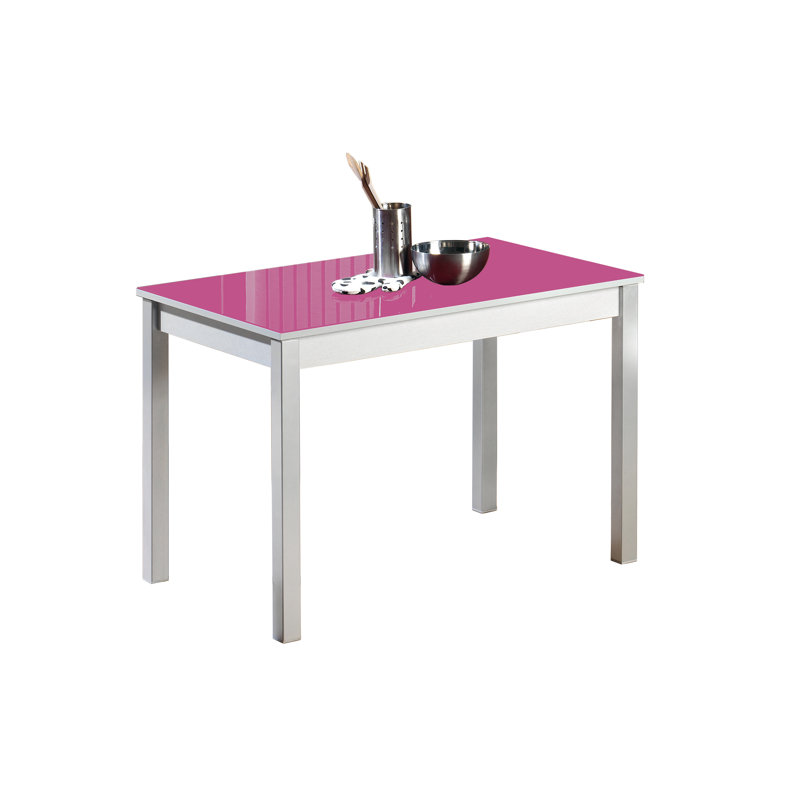 Darvone Glass Top Metal Base Dining Table, Fuchsia, 90cm L x 50cm W