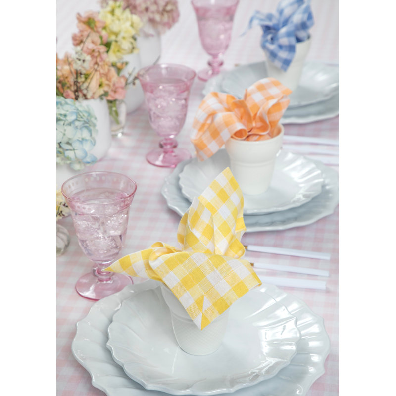 Gingham Check - 100% Pure Linen Dinner Napkins, Marigold Yellow