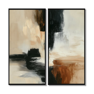 «Black and Brown Brushstroke Abstract Painting - Abstract Collages Wall Art For Living, Black Contemporary, reproduction sur toile 2 pièces