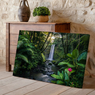 Canvas A Vibrant Jungle Scene Featuring Lush Green Foliage Including Large Wall Art Palm Leaves And Dense Underbrush Creates A Rich Canvas Wall Art