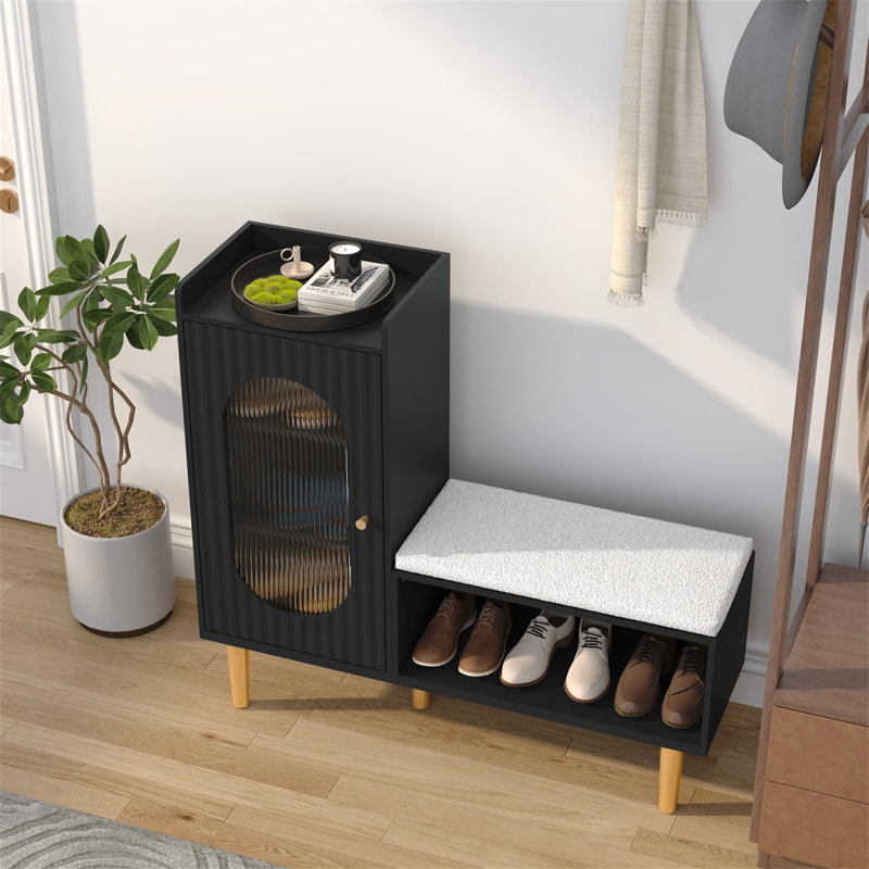 9 Pair Shoe Storage Cabinet, Black