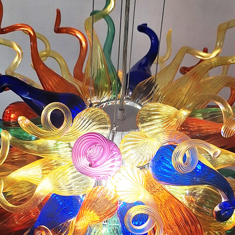 Semi-recessed Ceiling Light Fixture, Hand Blown Coloured Glass Chandeliers With Bulbs