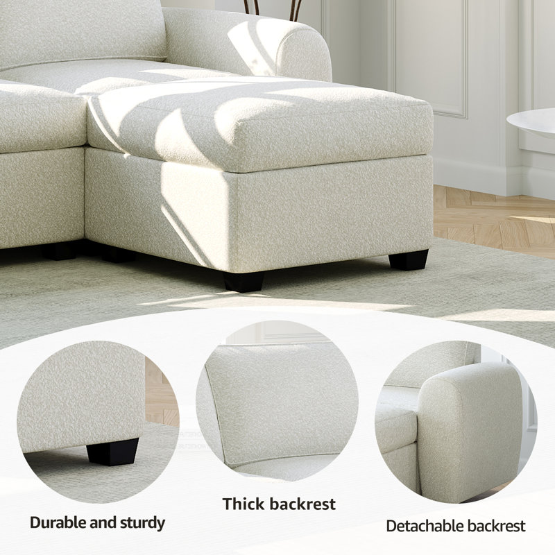 Canapé modulaire rembourré 6 pièces Jamyson, Blanc
