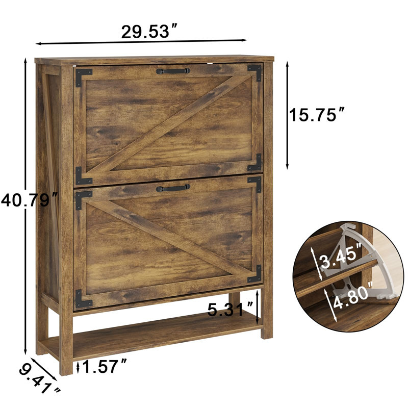 Shoe Cabinet With 2 Flip Drawers, Rustic Brown