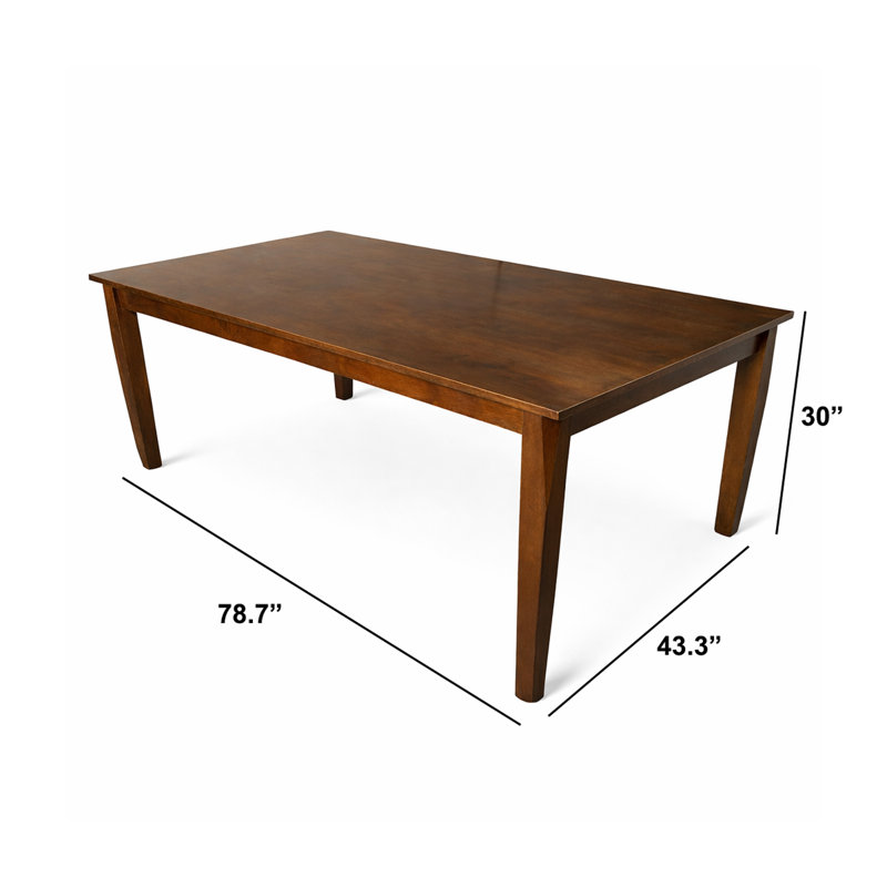 Phung Modern 78.7 Inch Rectangular Dining Table, Dirty Oak Finish Solid Rubberwood