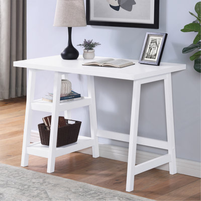 Bureau d'écriture contemporain en bois avec rangement, blanc