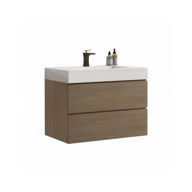 Meuble-lavabo mural 30 po avec lavabo et 2 tiroirs, 30, Blanc