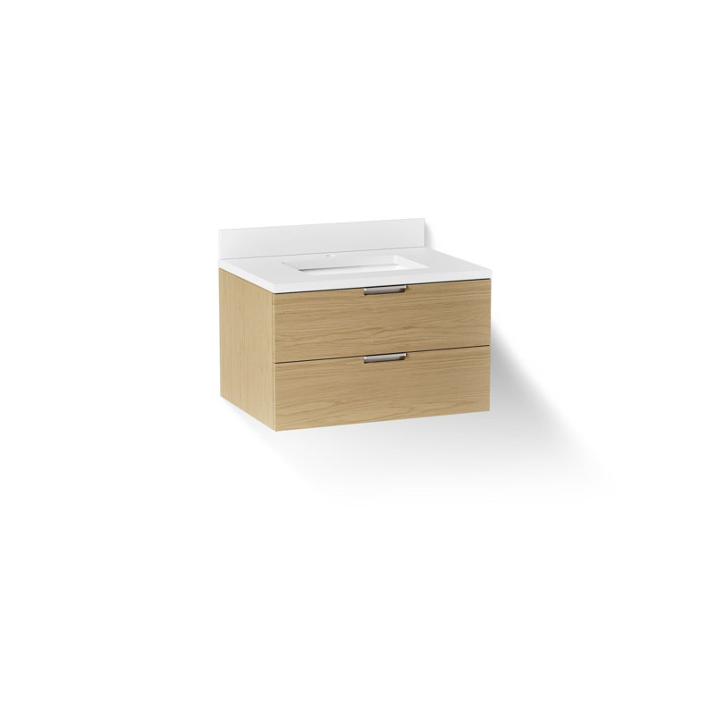 Armoire de salle de bain murale Maxstow avec lavabo et plateau en quartz, Chêne clair, 30"