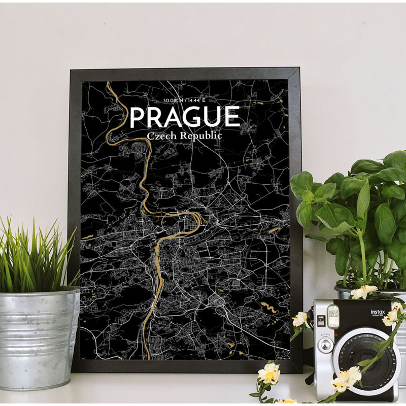Prague City Map 1 Piece Wall Art, 61cm H x 45.7cm W x 0.13cm D