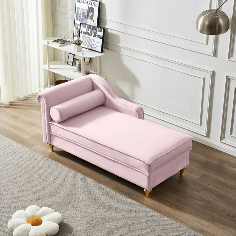 Chaise longue moderne avec revêtement en velours, Rose